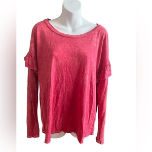 Honey Belle Red Ruffled Long Sleeve Tee S